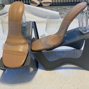 Zara Tan and Clear Block Heels